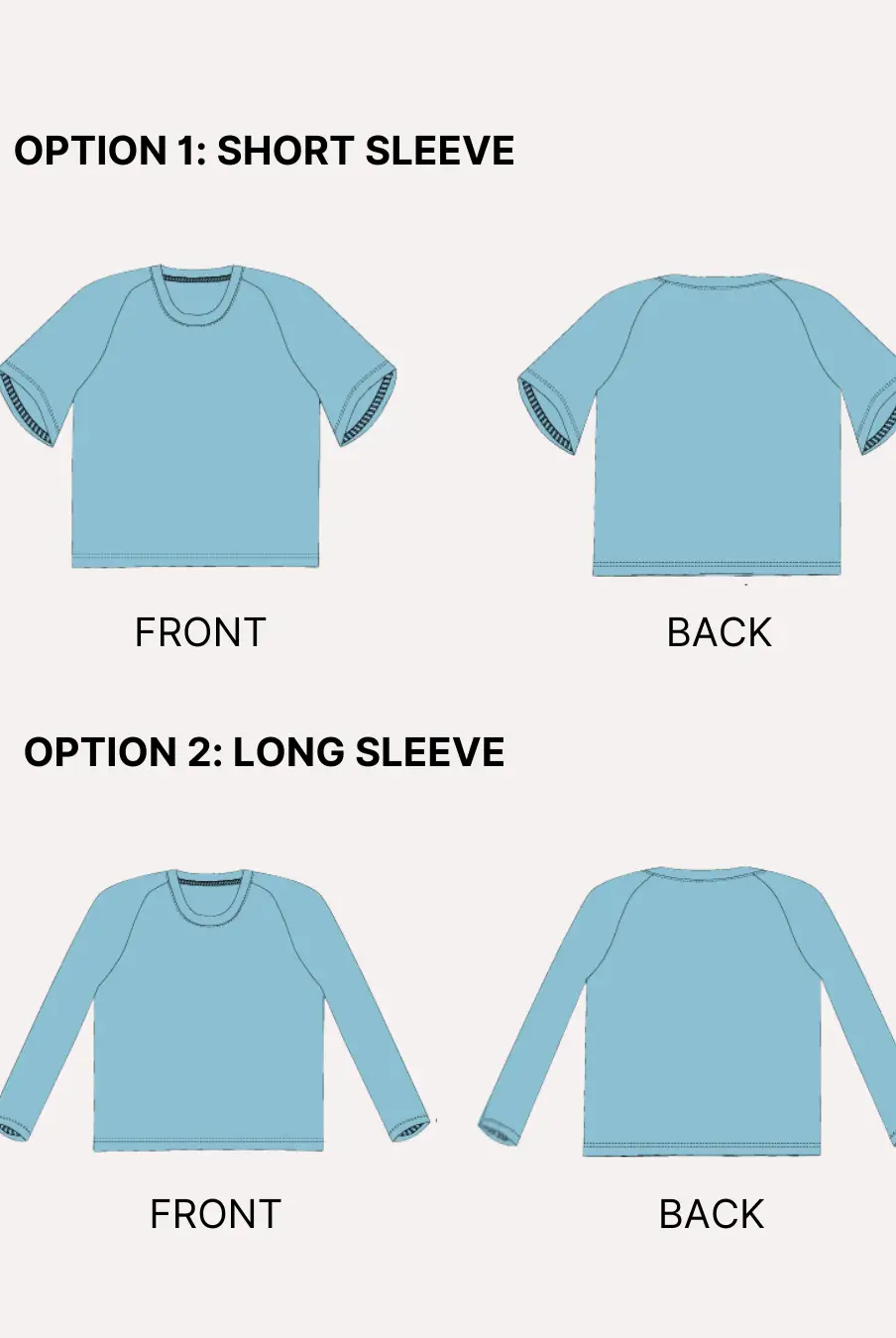 Pattern illustrations for kids' raglan T-shirt with short and long sleeve options, including front and back design sketches