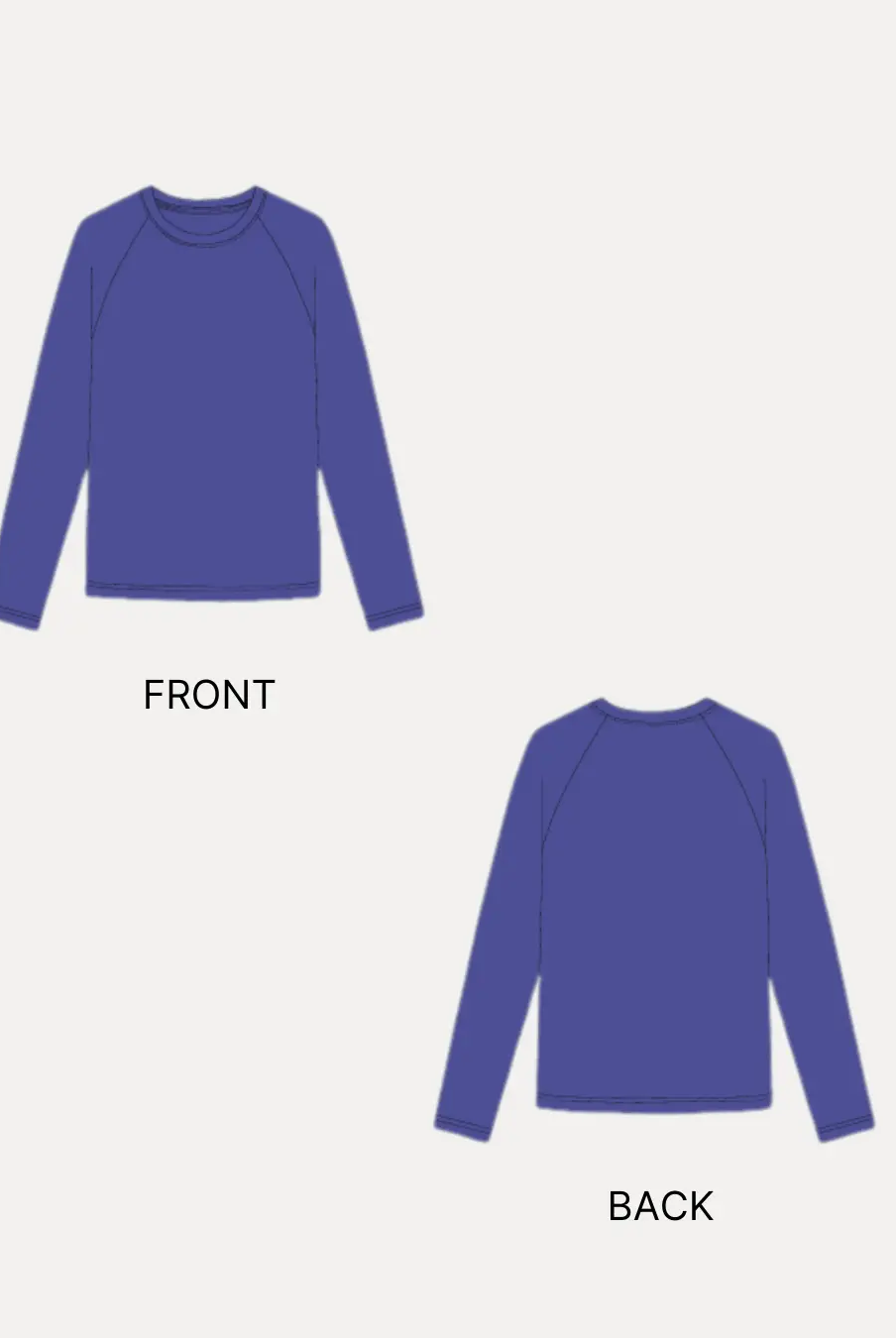 Front and back technical illustrations of Men's Raglan T-shirt Sewing Pattern 'Luke' with long sleeves and raglan seams.