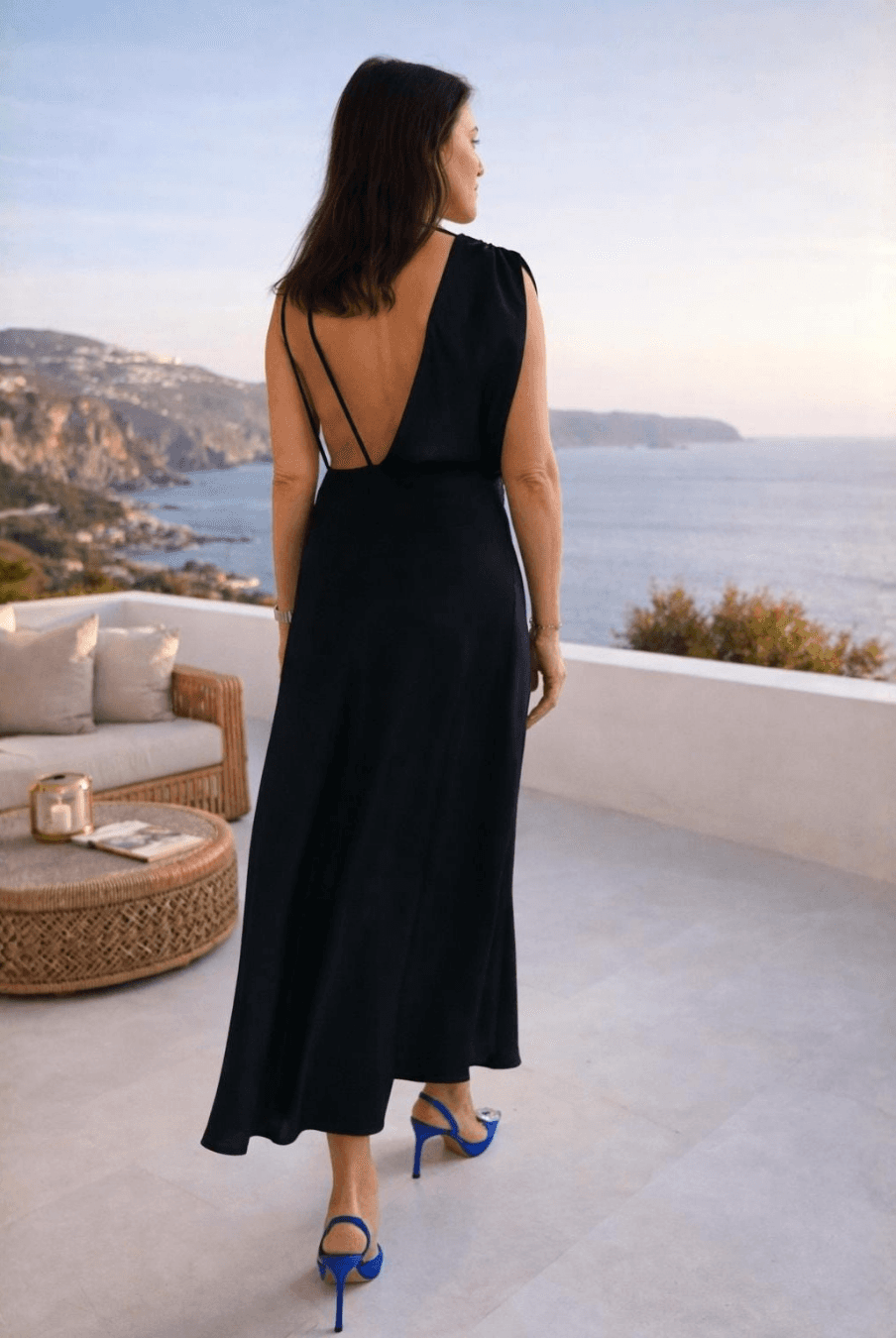 White backless dress with spaghetti straps sewing pattern