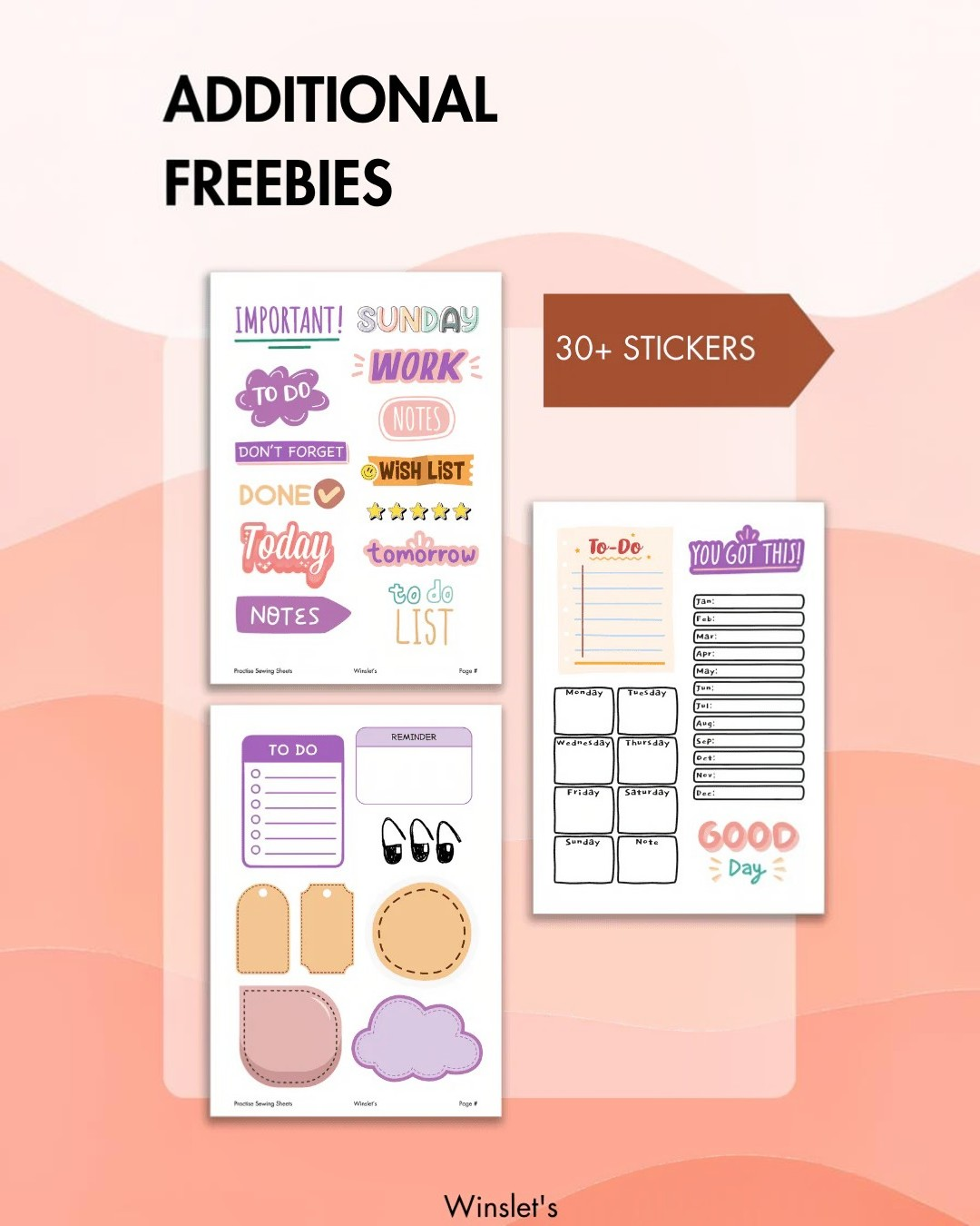 Printable sewing freebies with stickers and to-do lists