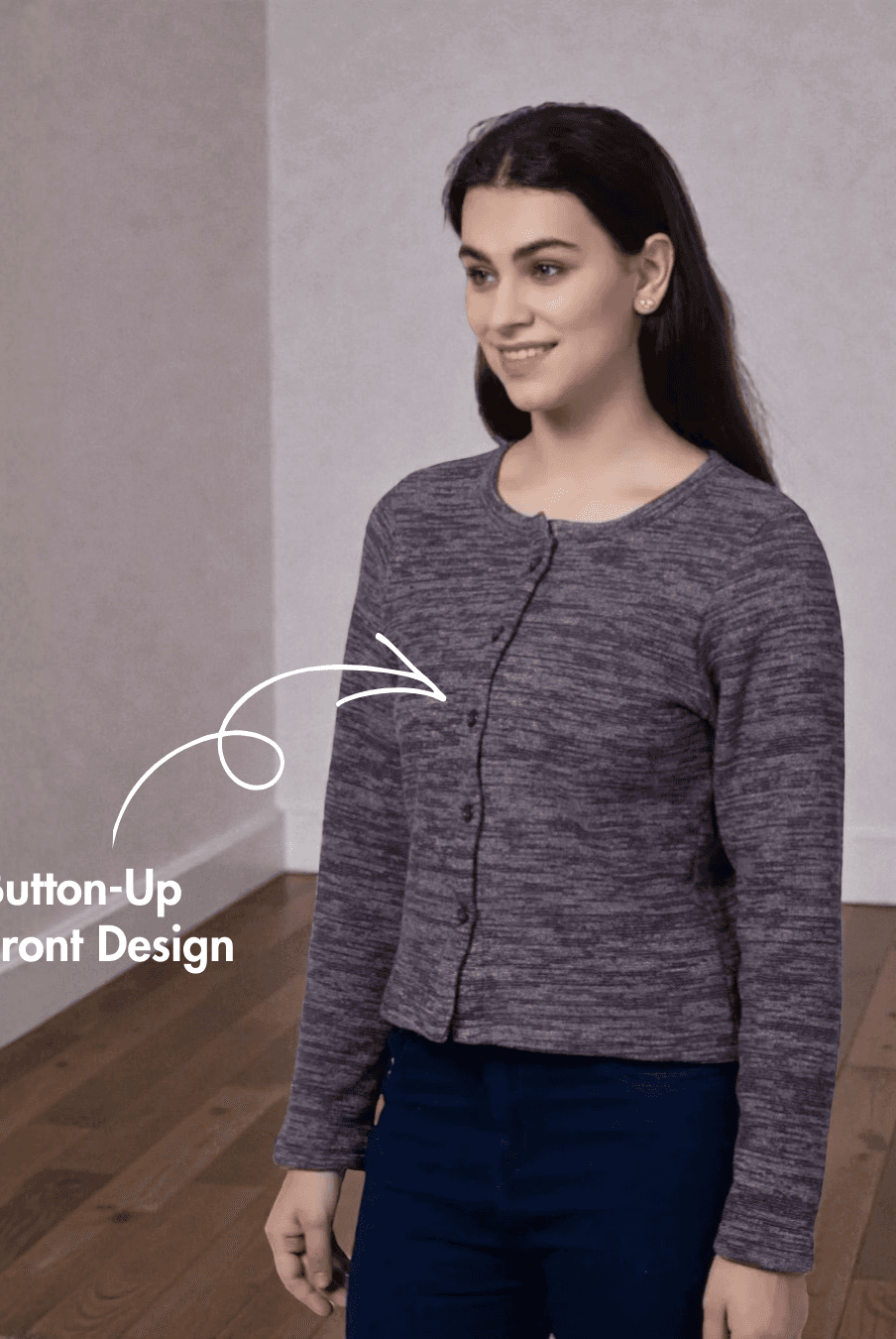 Beginner-friendly cardigan sewing pattern featuring a button-up front design, perfect for creating cozy knit outerwear tops.