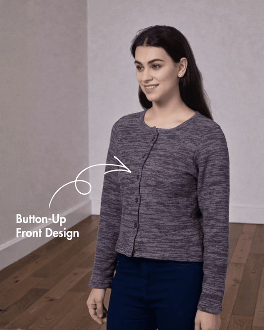Beginner-friendly cardigan sewing pattern featuring a button-up front design, perfect for creating cozy knit outerwear tops.