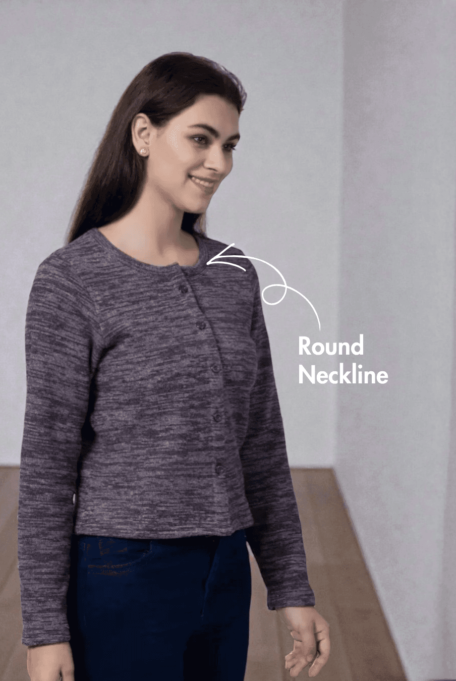 Women's cardigan sewing pattern with a round neckline and long sleeves, designed for stylish and comfortable layering.