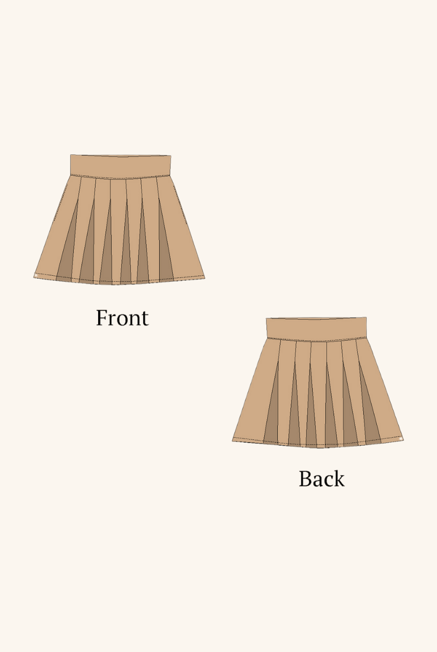 2d sketch of box pleat mini skirt