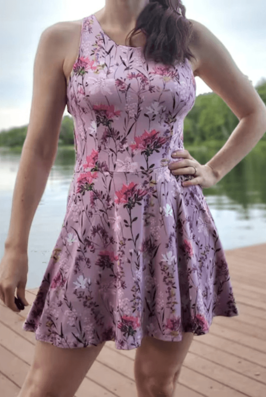 Floral swim dress with fully lined attached shorts for women