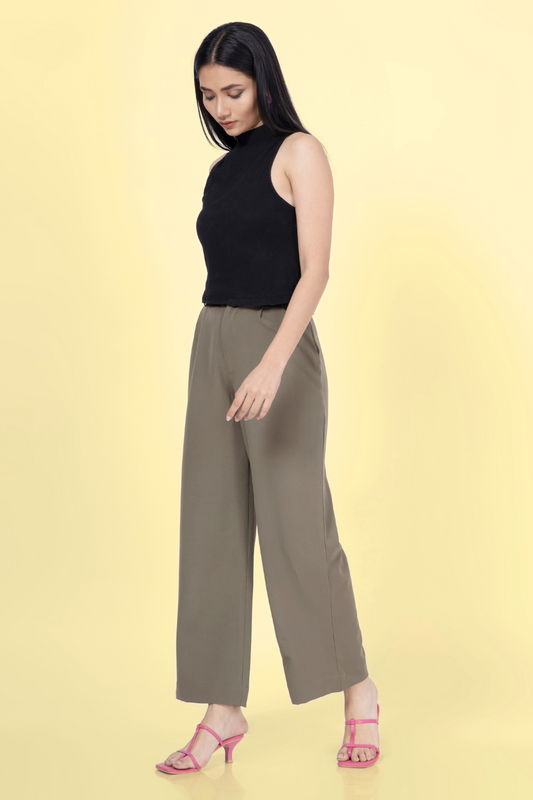 Side view of Amelia formal trousers. Elegant straight-leg cut with a tailored fit, ideal for office or formal occasions.