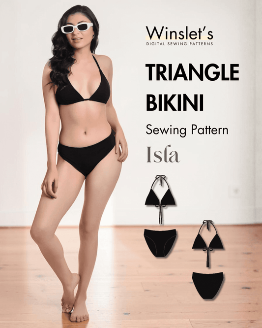 Black triangle bikini with adjustable halter neck and low-rise bottoms