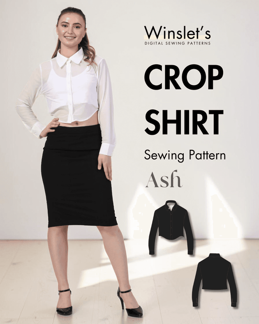 White cropped shirt with classic point collar and long sleeves