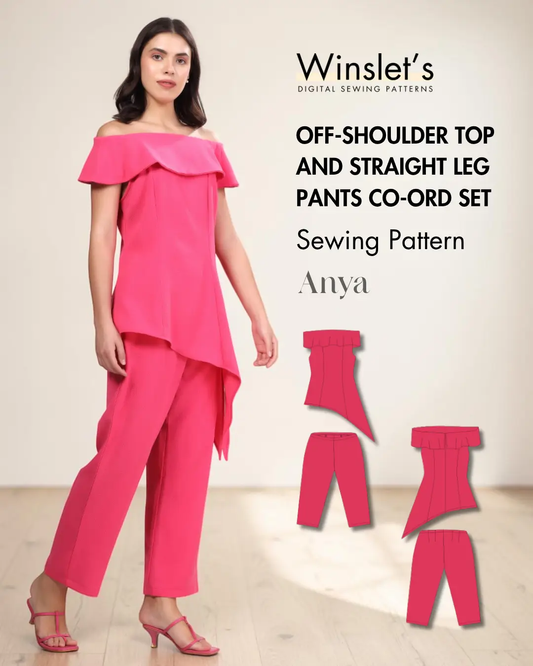Off-shoulder Top and Straight Leg Pants Co-ord Set Sewing Pattern 'Anya'