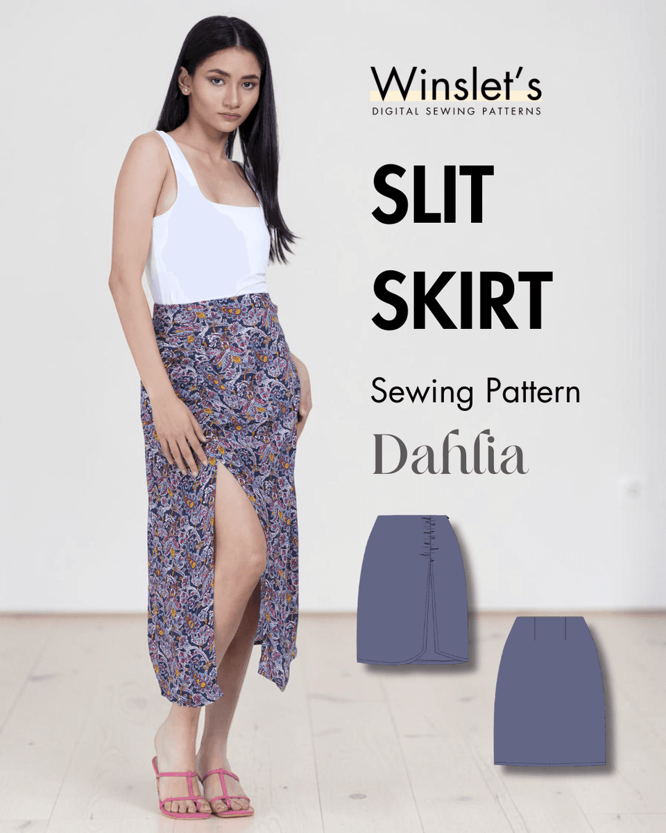 Slit Skirt Women's Midi Skirt PDF Sewing Pattern 'Dahlia