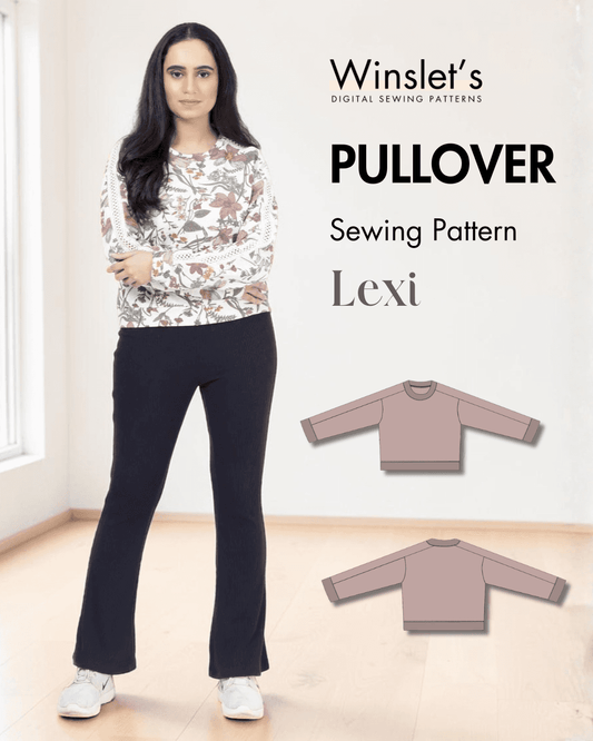 Women's sweatshirt PDF sewing pattern with long sleeves and crew neckline