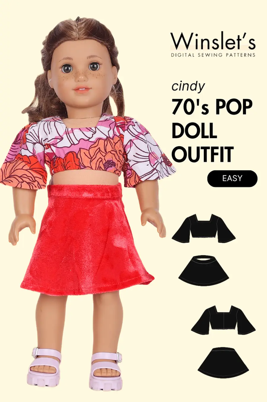 70's Pop Doll Outfit – Crop Top & Flared Skirt Set Sewing Pattern 'Cindy'