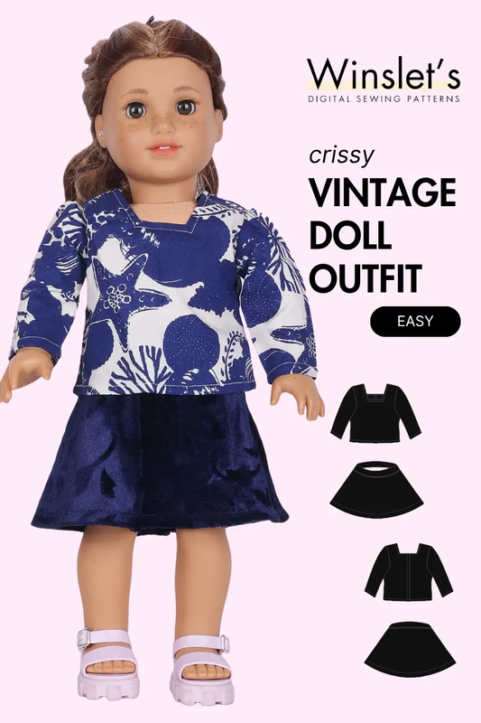 Vintage Doll Outfit – Top & Flared Skirt Set Sewing Pattern 'Crissy'