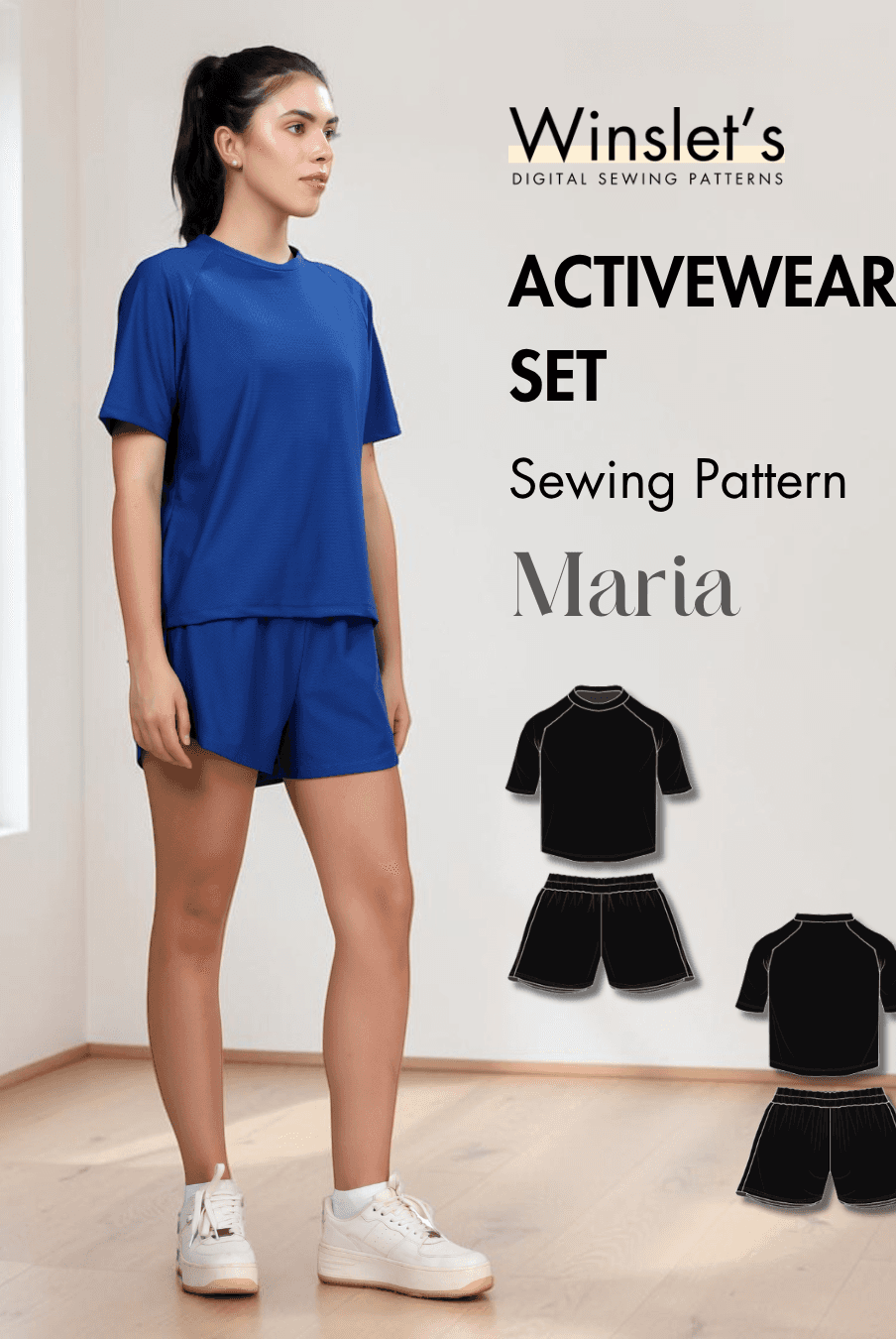Activewear coord set sewing pattern with raglan T-shirt and training shorts