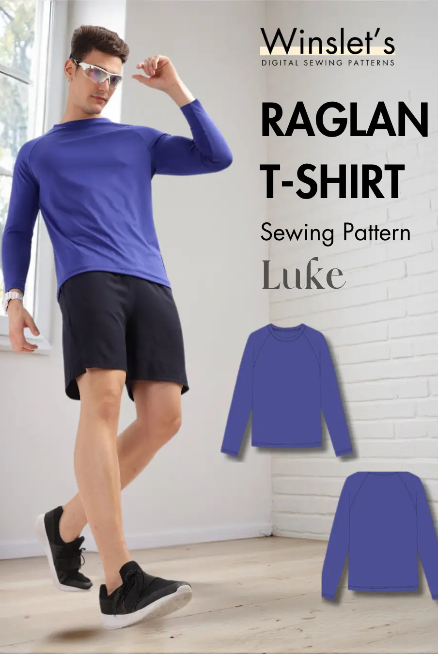 Men's Raglan T-shirt Sewing Pattern 'Luke' featuring long sleeves and slim fit design, ideal for crafting stylish men's t-shirts.