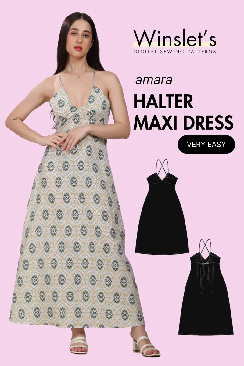 Halter Neck Maxi Dress Women's PDF Sewing Pattern