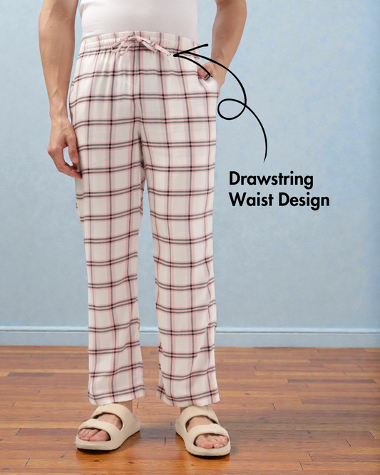 Close-up of Men's Lounge Pajama Pants Sewing Pattern 'Dan' showing adjustable drawstring waist for comfort and customization in loungewear sewing.