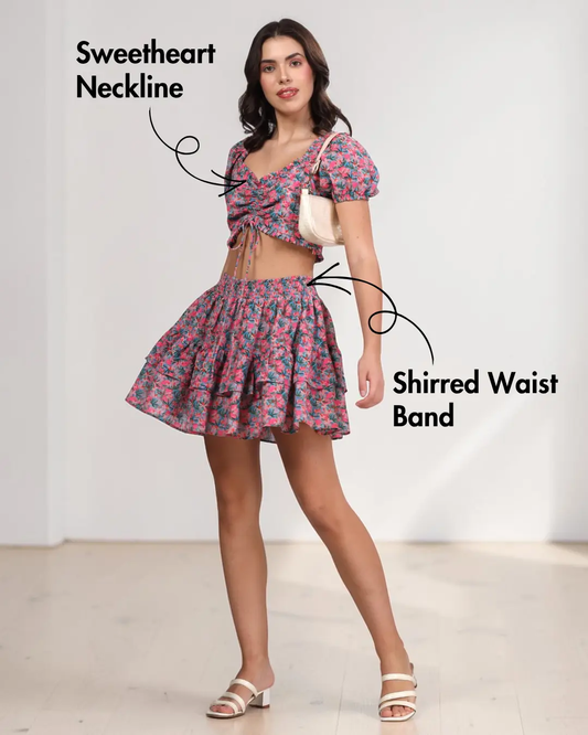 Shirred Crop Top & Tiered Mini Skirt Set Sewing Pattern 'Mariposa'