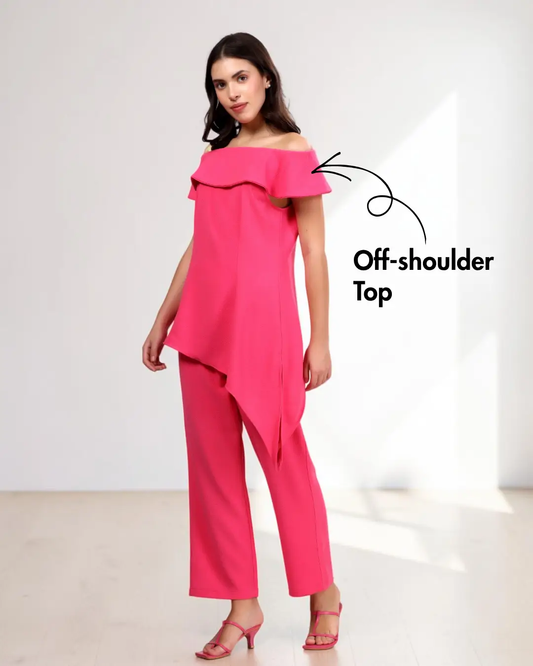Off-shoulder Top and Straight Leg Pants Co-ord Set Sewing Pattern 'Anya'