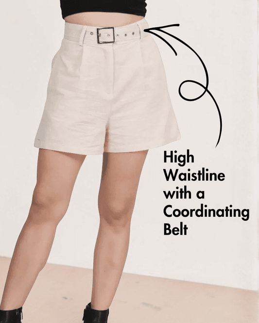 Women's high waisted shorts with side pockets and belt detail