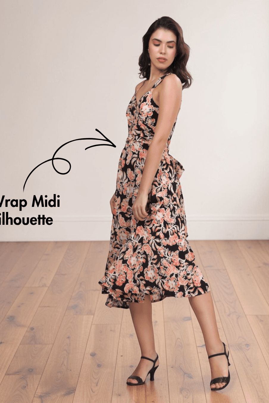 Pattern details for Wrap Dress 'Camellia' with cross-back strap design and floral print