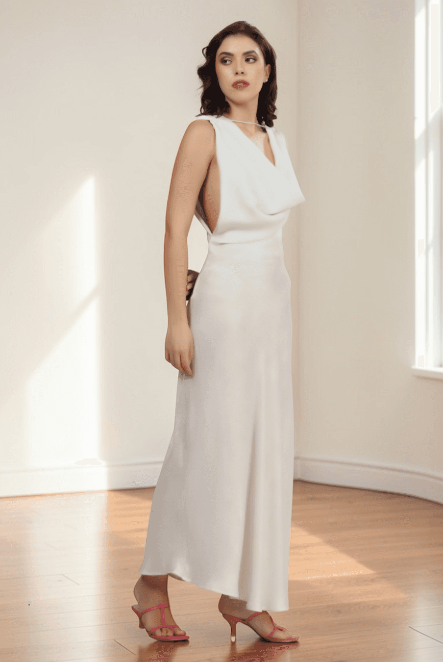 Elegant ivory cowl neck gown for women