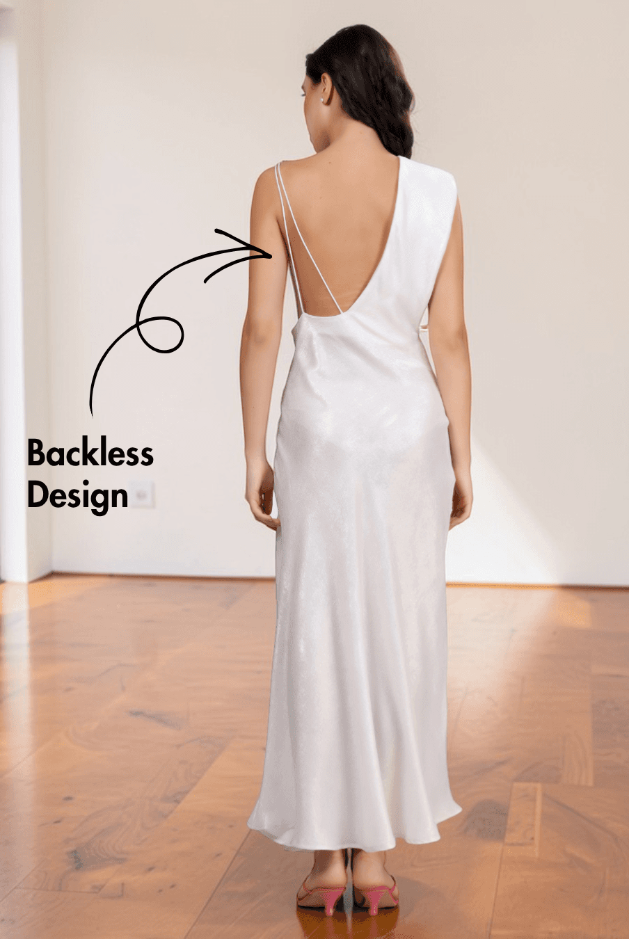 Backless ivory gown with spaghetti straps for sewing pattern
