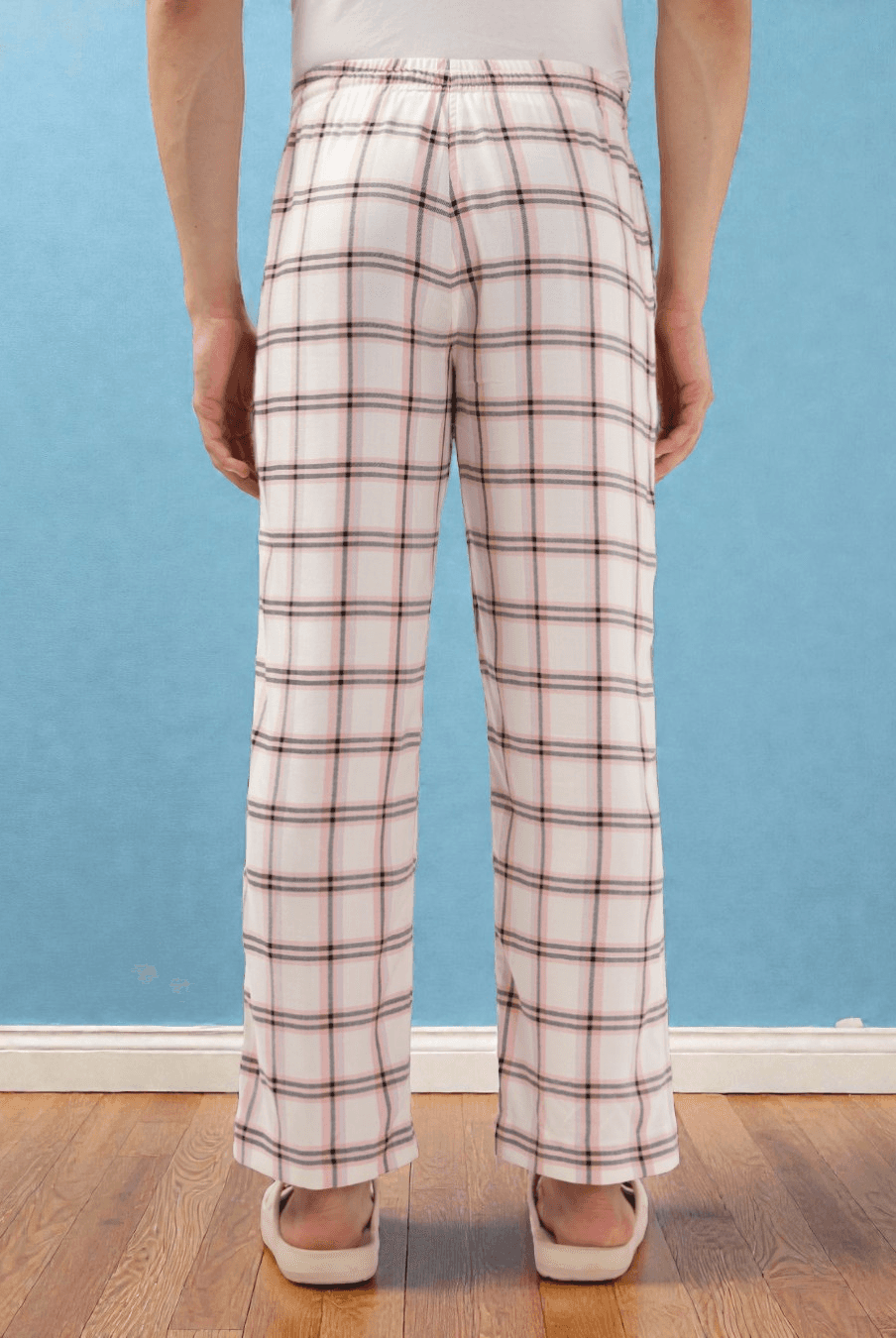Back view of Men's Lounge Pajama Pants Sewing Pattern 'Dan' displaying relaxed fit and straight leg cut, perfect for sewing casual men's pants.