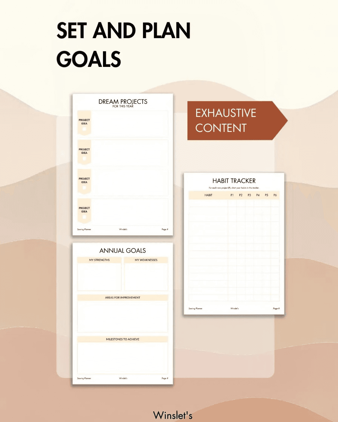 Sewing planner pages for project organization and visual concept