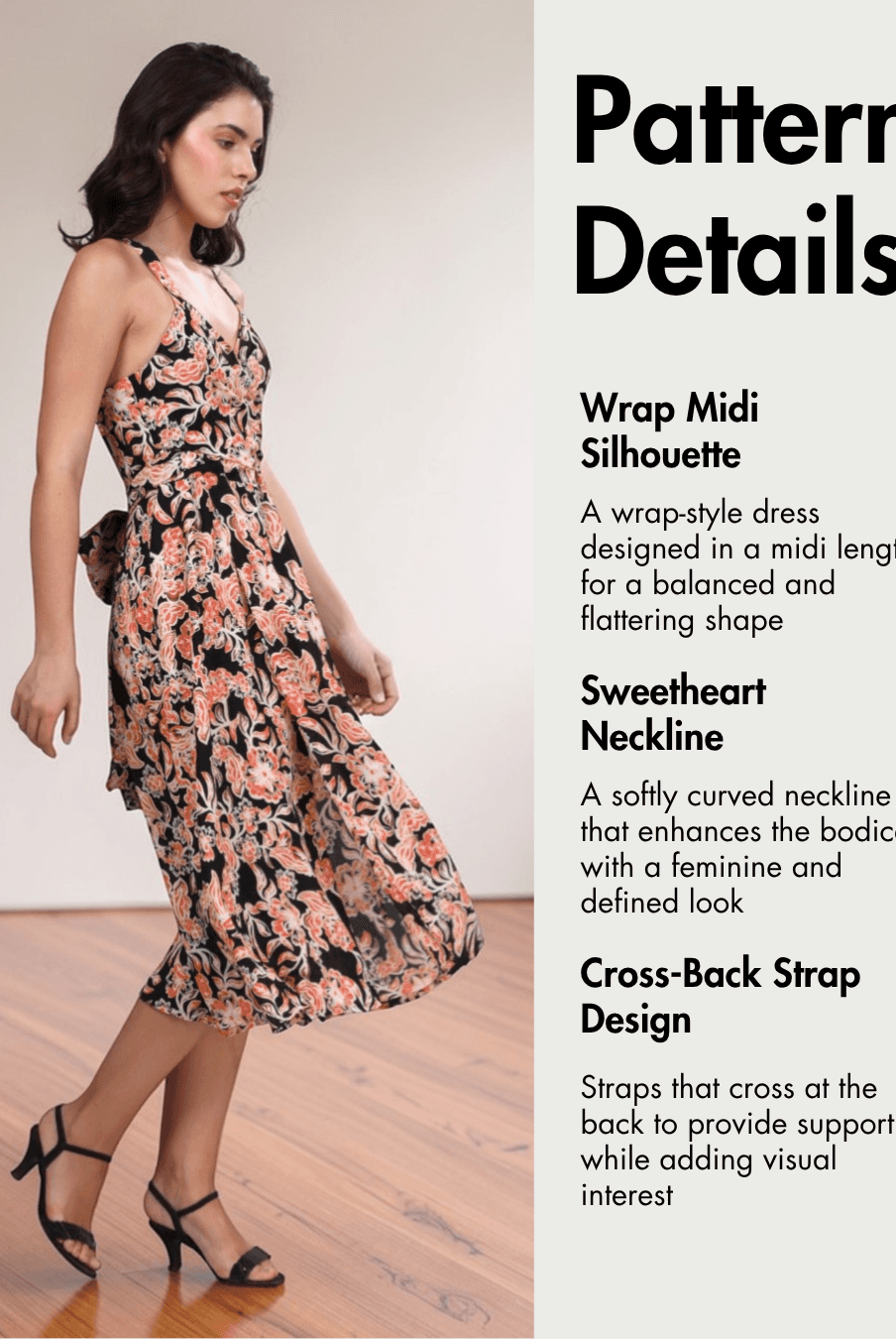 Wrap Dress Sewing Pattern 'Camellia' floral midi dress with cross-back straps