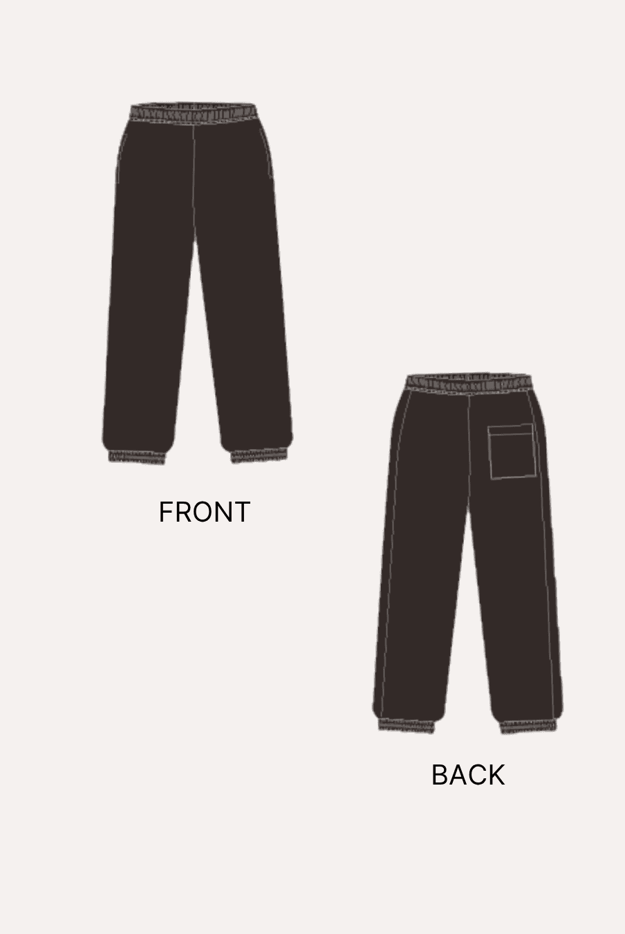 Front and back illustrations of men's joggers 'Louis' sewing pattern