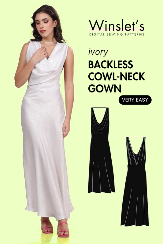 Backless Cowl Neck Gown Sewing Pattern 'Ivory'