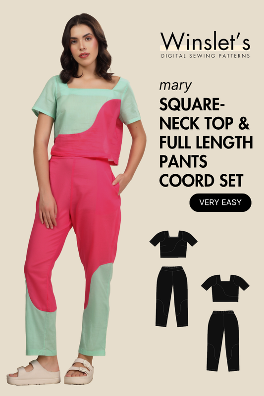 Square-Neck Top and Full Length Pants Coord Set Sewing Pattern 'Mary'