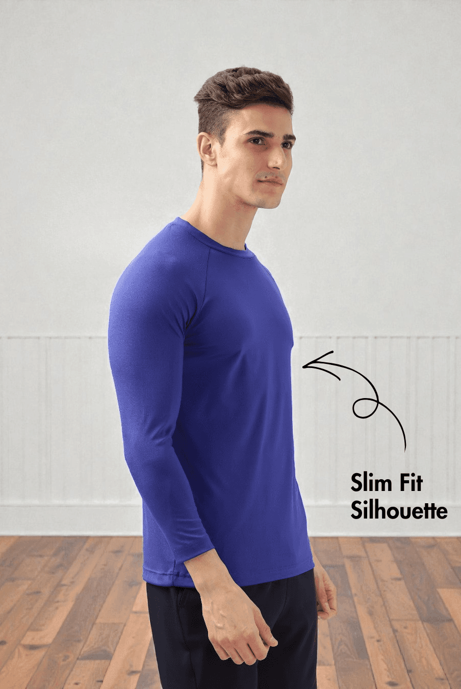 Side view of Men's Raglan T-shirt Sewing Pattern 'Luke' showcasing slim fit silhouette for a modern, tailored look.