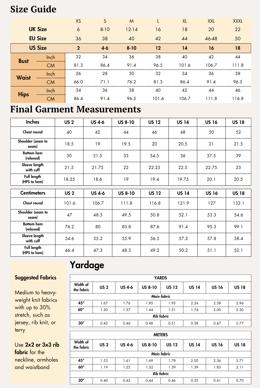 Size guide chart for women's bomber jacket 'Raya' with measurements in inches and centimeters for various sizes
