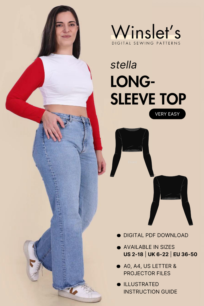 Long Sleeve Crop Top Sewing Pattern 'Stella' long-sleeve-crop-top-sewing-pattern-stella