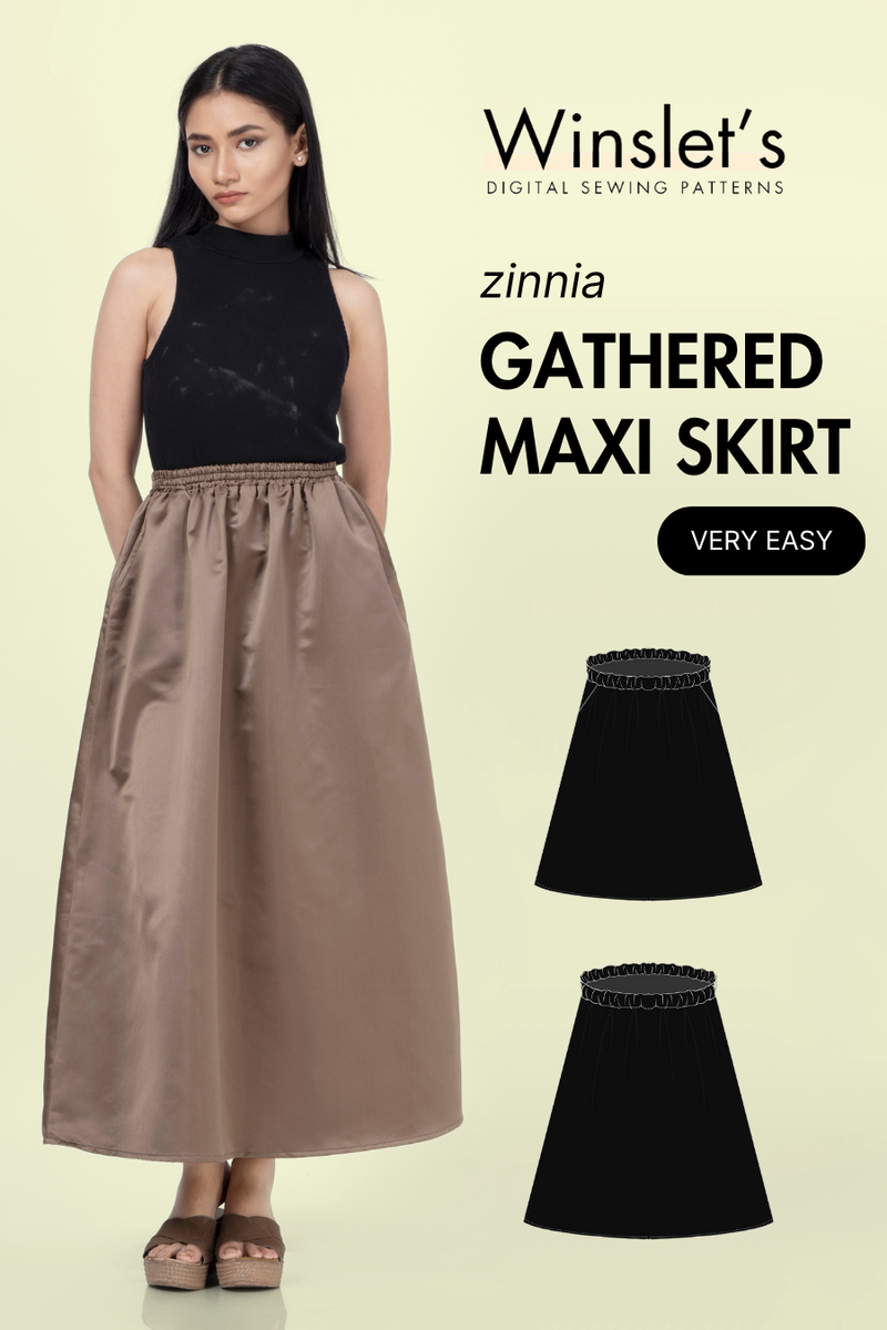 Gathered Maxi Skirt PDF Women's Sewing Pattern | A-Line | Elastic