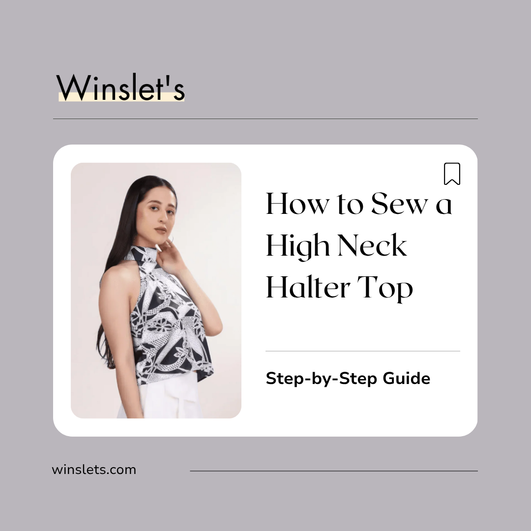 Miley High Neck Halter Top sewing pattern featuring a high-neck halter top with a back neckband button closure, clean armhole binding, and an elegant back cut-out.