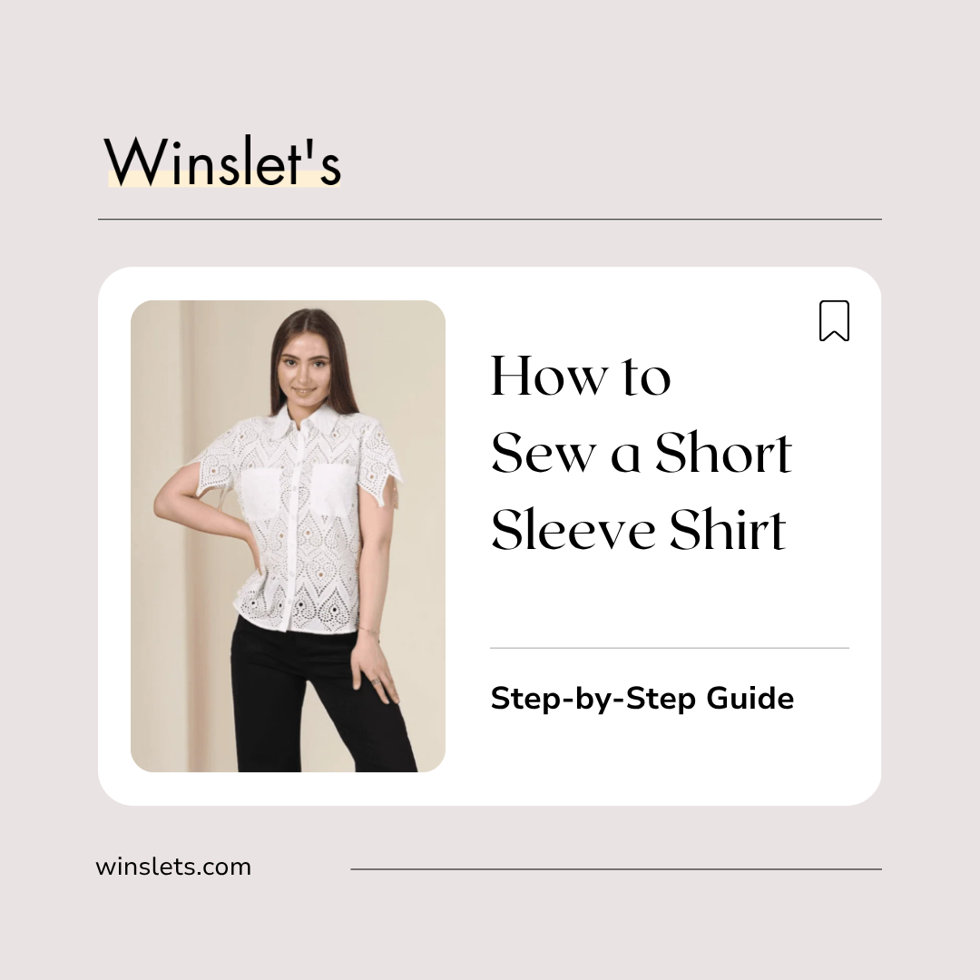 How to sew a short sleeve shirt using the Winslet's Sage Short Sleeve Shirt Sewing Pattern featuring scalloped sleeves, chest patch pockets, a classic collar, and a button-down front.
