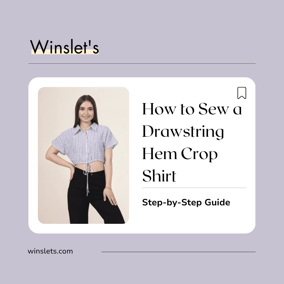 Cedar Drawstring Hem Crop Shirt sewing pattern featuring a short-sleeve button-up blouse with a tailored collar and adjustable drawstring hem.