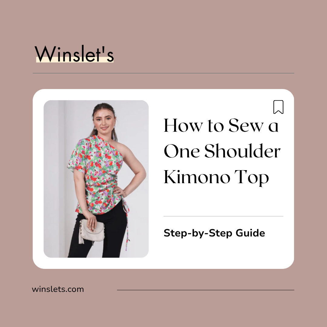 Woman wearing the Gleam One Shoulder Kimono Top Sewing Pattern by Winslet's featuring a one shoulder silhouette with gathered neckline, adjustable ruched side detail, and relaxed fit.
