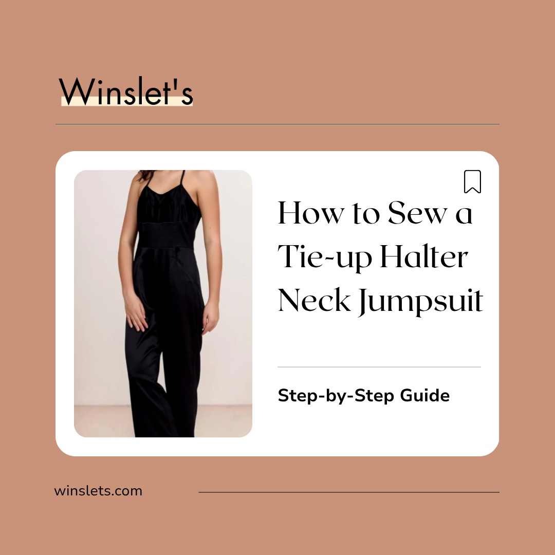 Woman wearing the Winslet's Lorraine Tie-up Halter Neck Jumpsuit sewn using the Winslet's Lorraine Tie-up Halter Neck Jumpsuit Sewing Pattern.
