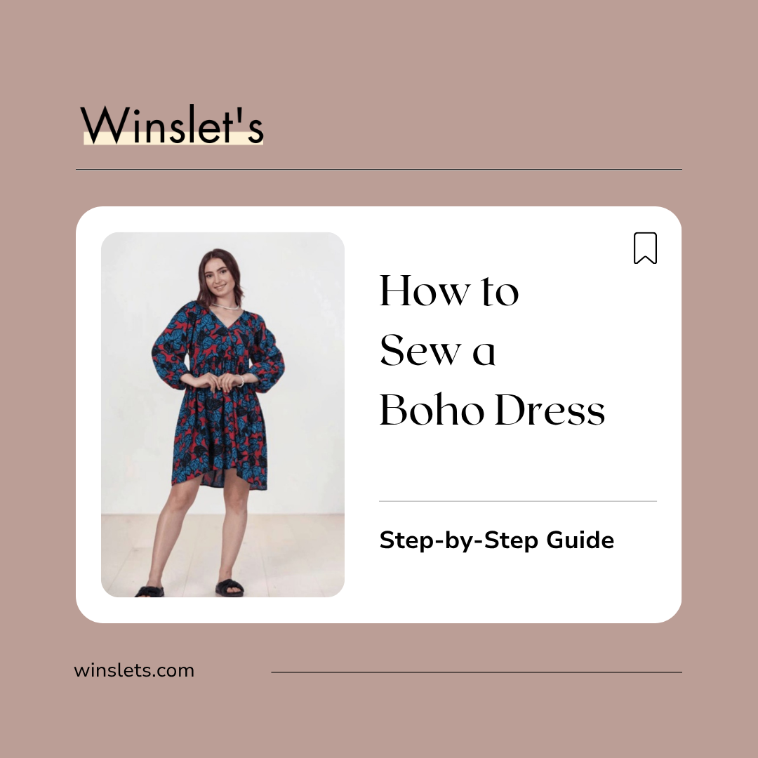 Woman wearing the Winslet's Ivy Boho Dress sewing pattern, a relaxed dress with a wrap-style V-neckline, long raglan sleeves, elastic cuffs, gathered skirt, and flowing silhouette sewn in moss crepe viscose fabric.