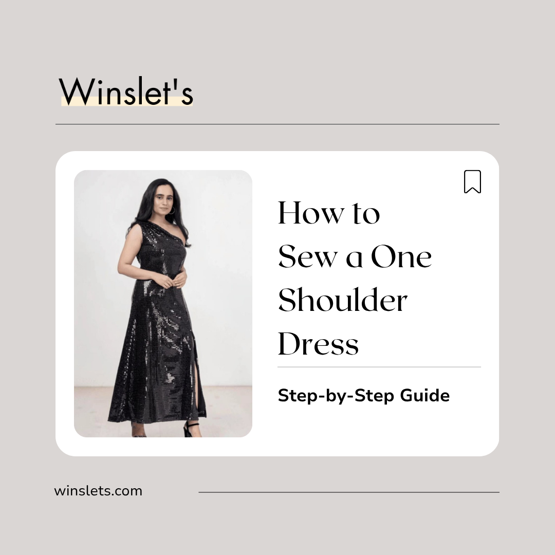 Audrey One Shoulder Dress sewing pattern featuring an asymmetrical neckline, flared skirt, side slit, and elegant eveningwear silhouette.