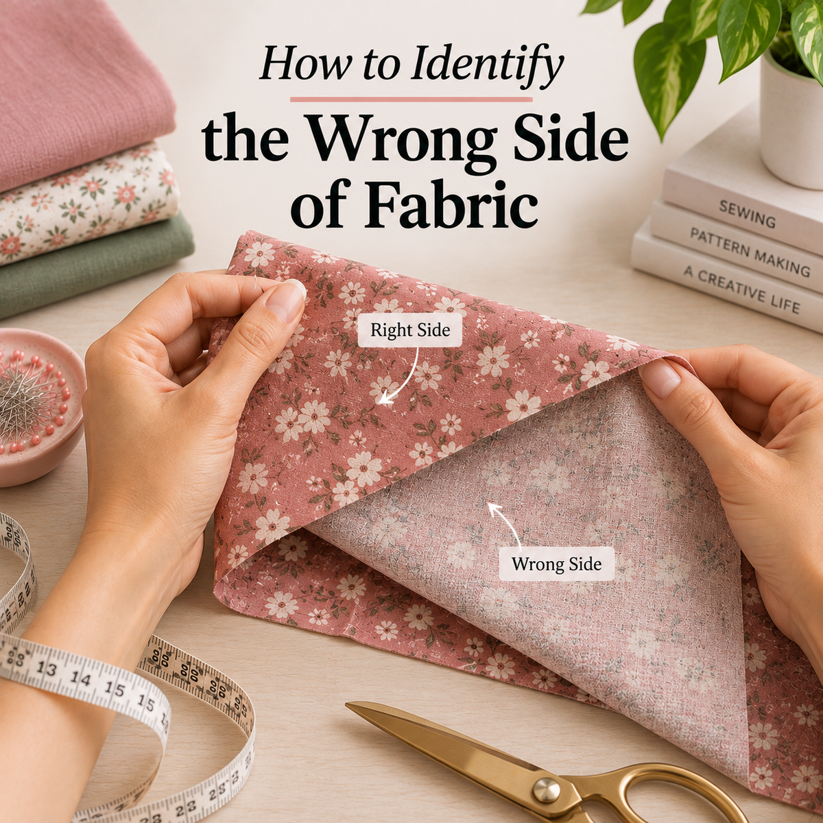 How to identify the wrong side of fabric by comparing print, shine, texture, weave, and selvage
