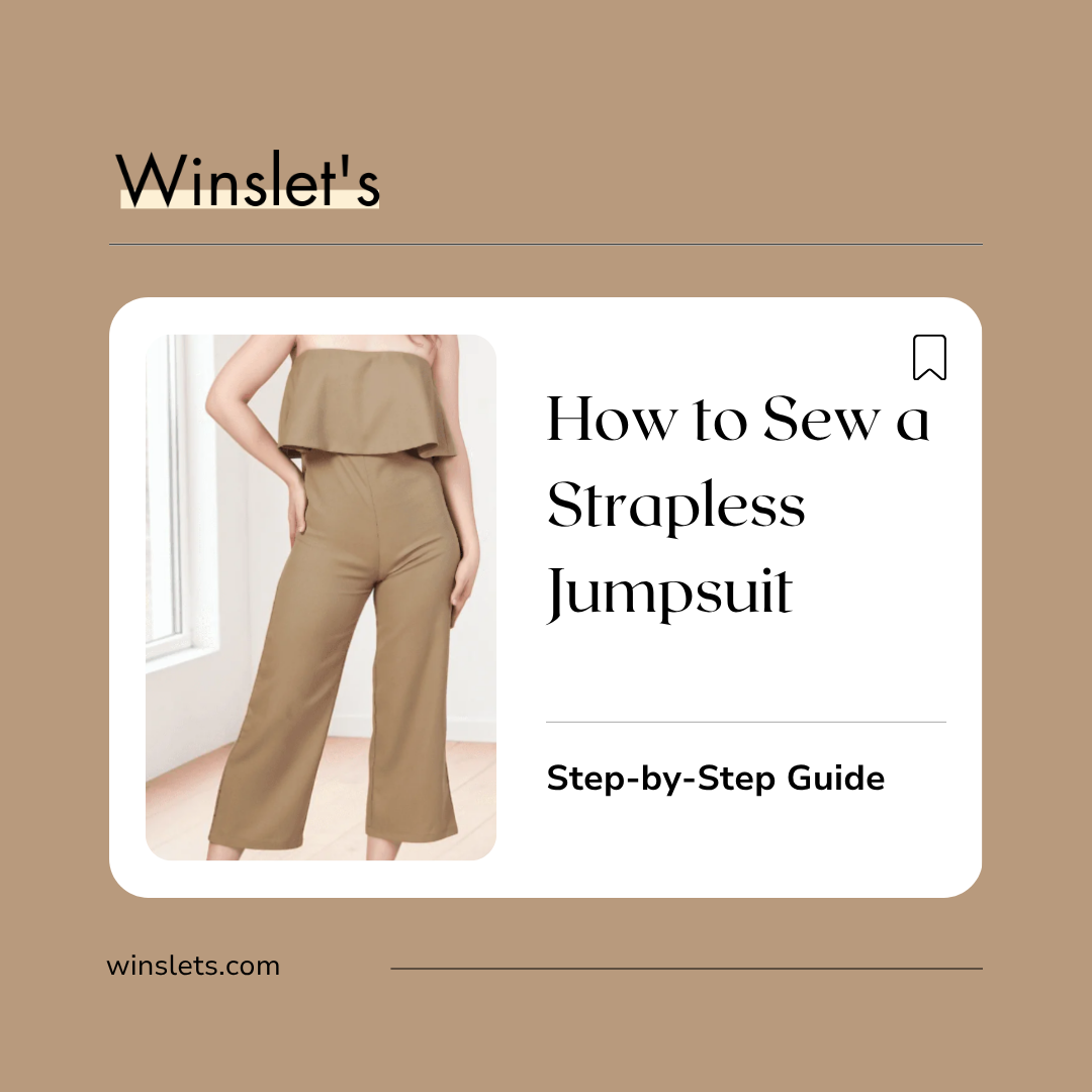 Woman wearing the Winslet's Pearl Strapless Jumpsuit Pattern featuring a strapless bodice, layered neckline frills, fitted waist, cropped wide-leg trousers, and a center back zipper.