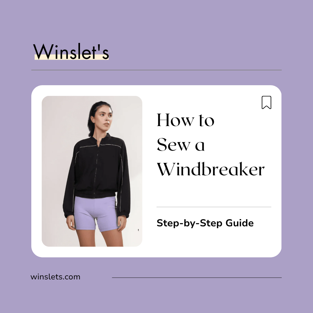 Woman wearing the Winslet's Naomi Windbreaker Sewing Pattern featuring a full front zipper, fully lined construction, front pockets, stand collar, elastic sleeve cuffs, elastic waistband, and optional piping detail.