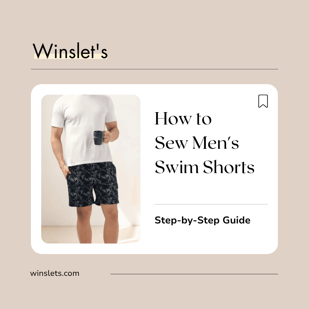 Man wearing the Winslet's Luca Men's Swim Shorts Sewing Pattern featuring a relaxed fit, side pockets, a back welt pocket, and a comfortable elastic waistband, sewn in lightweight poly single jersey fabric.