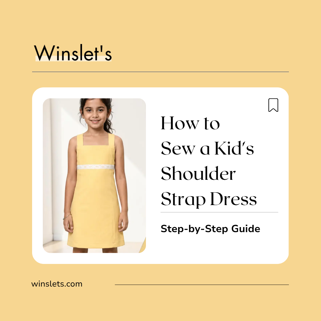 Child wearing the Winslet's Ramona Kids Shoulder Strap Dress Sewing Pattern featuring a knee-length silhouette, cross-back shoulder straps, button closures, an elasticized back, and optional lace detail sewn in breathable cotton poplin fabric.
