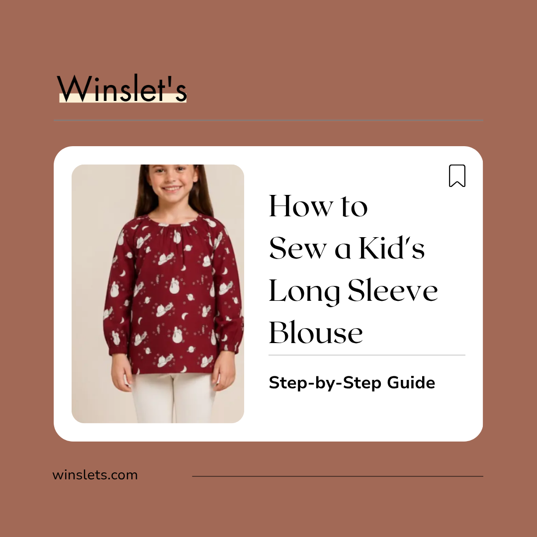 Child wearing the Winslet's Macy Kids Long Sleeve Blouse featuring raglan long sleeves, elastic sleeve hems, a gathered neckline, and a back keyhole opening.